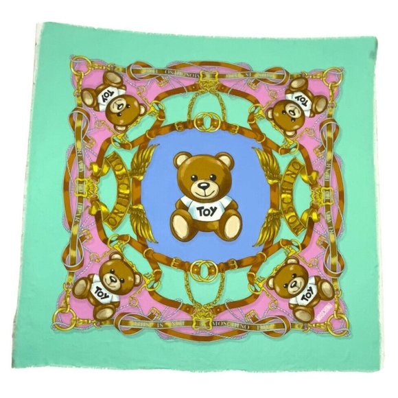 Moschino Accessories - MOSCHINO Green Bear silk Scarf ITALY 52”/ 50" EC